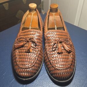 Adolfo Hand Made In Italy Vinrage Brown Woven Leather Loafers